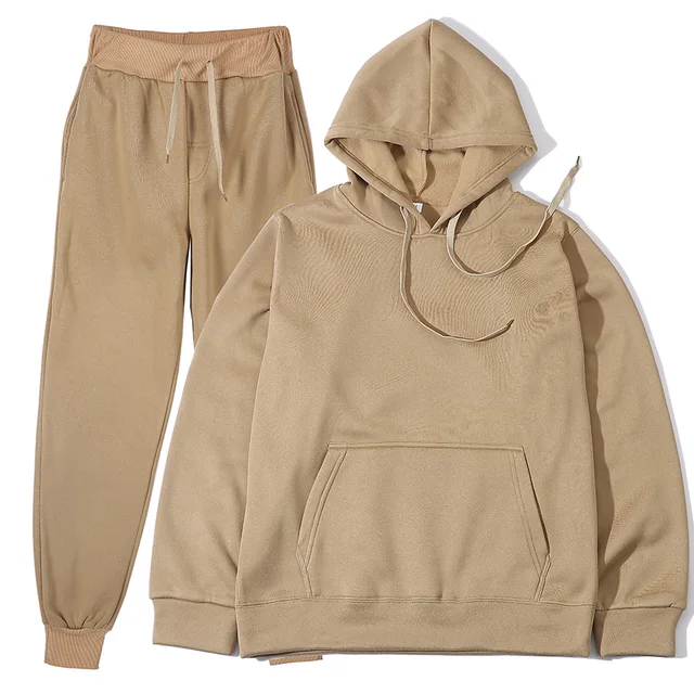 Two Piece Set Casual Fleece Tracksuit Women Winter 2020 Women's Sets Oversized Hooded Long Sleeve Hoodie Sport Pants Lady Suit khaki