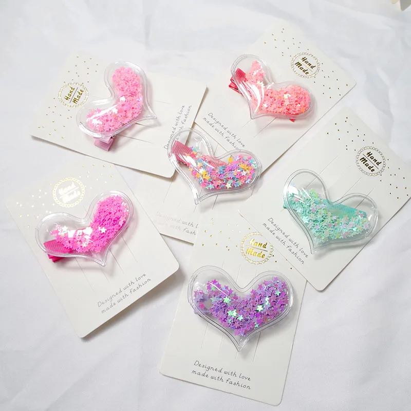 Fashion Transparent Pvc With Colorful Sequin Star Kids Hair Clips