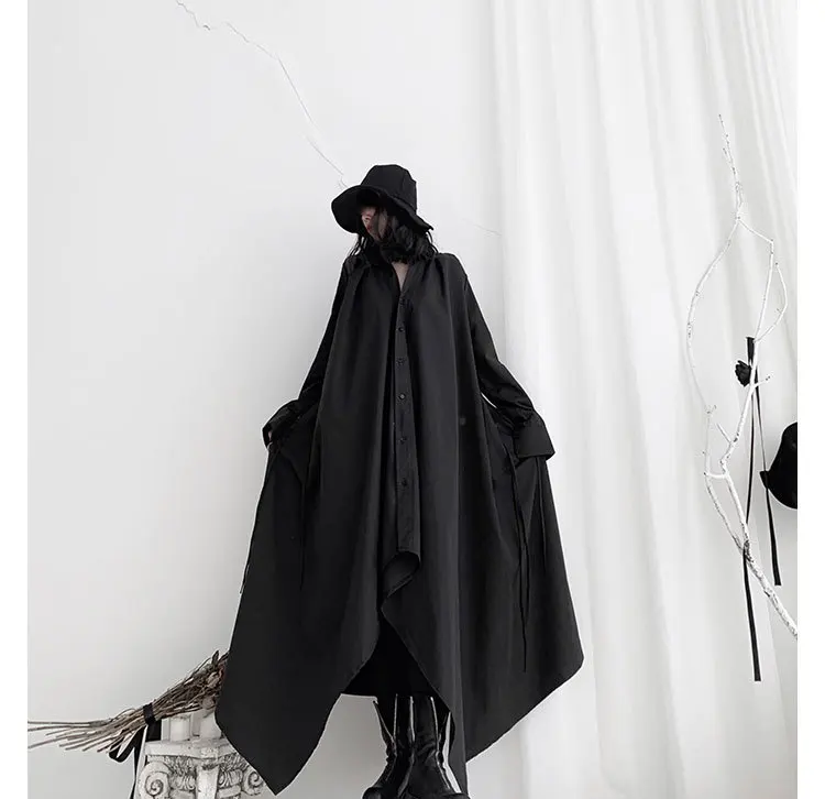SHENGPALAE Весна Новая мода отложной воротник Длинные Рукава Vestidos черное необычное женское свободное платье Tide 5D282