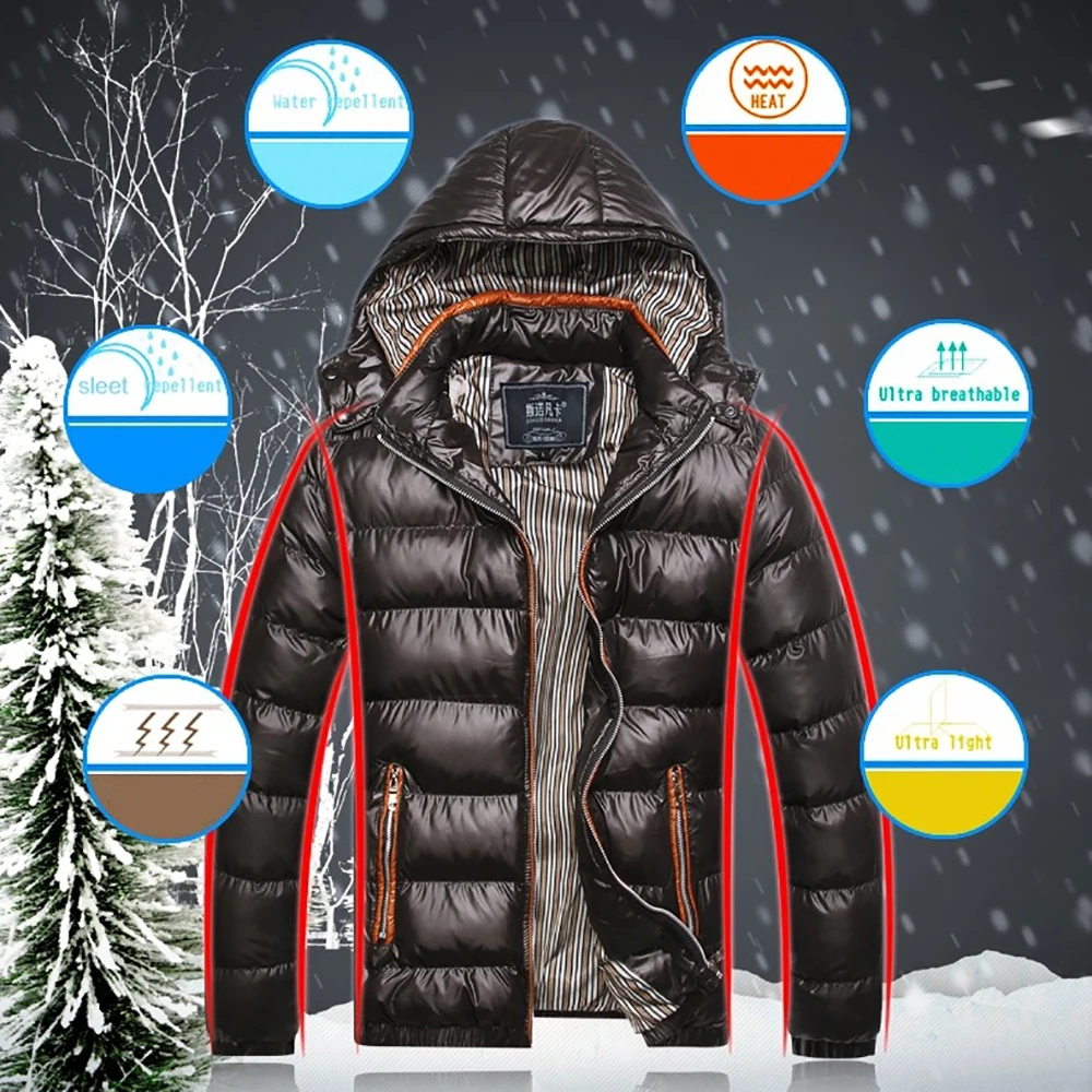 Мужская пуховая куртка с капюшоном, Мужская зимняя Ультралегкая теплая утолщенная мужская куртка с капюшоном, ветровка, толстая парка в подарок для отца, верхняя одежда