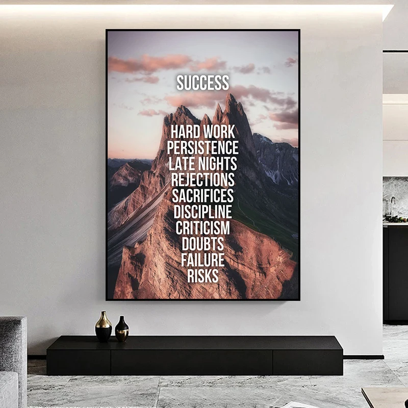 

Quote Motivational Poster Nordic Mountain Success Wall Art Canvas Print Painting Modern Home Room Office Decoration Pictures