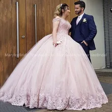 Длинное Пышное Бальное Платье для малышей; розовое бальное платье с открытыми плечами с аппликацией из тюля; маскарадные платья; Vestido 15 Anos; вечерние платья