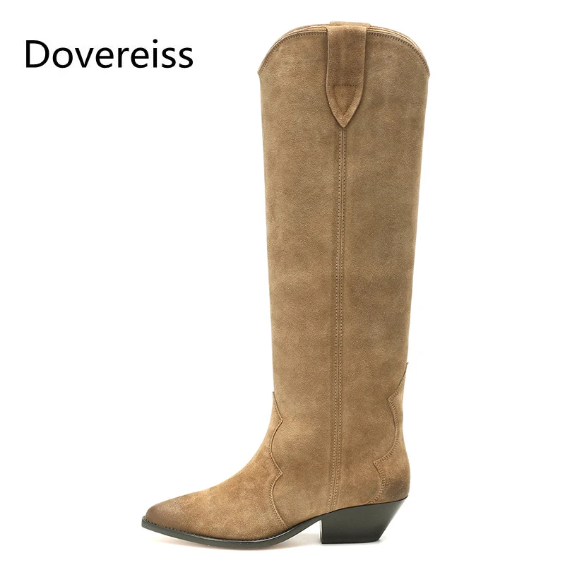 

Dovereiss Fashion Women's Shoes Winter new Pointed Toe Slip on Elegant Wedges Knee high boots Concise Mature 33-43
