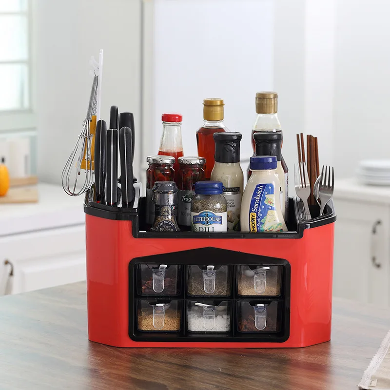 

ASFULL fashion multi-function kitchen storage box shelf rack seasoning box seasoning jar set combination knife rack plate drain