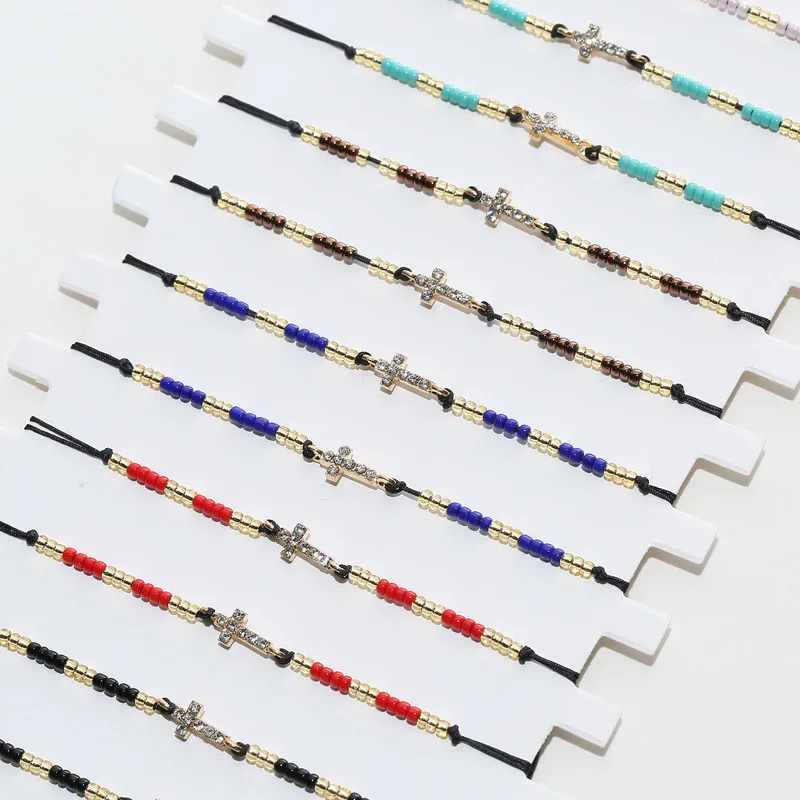 Hematite Cross Charm Bracelets Set 12pcs/lot Women Children Handmade Rope Adjustable Bracelet Wristband Jewelry bracelet jewelry