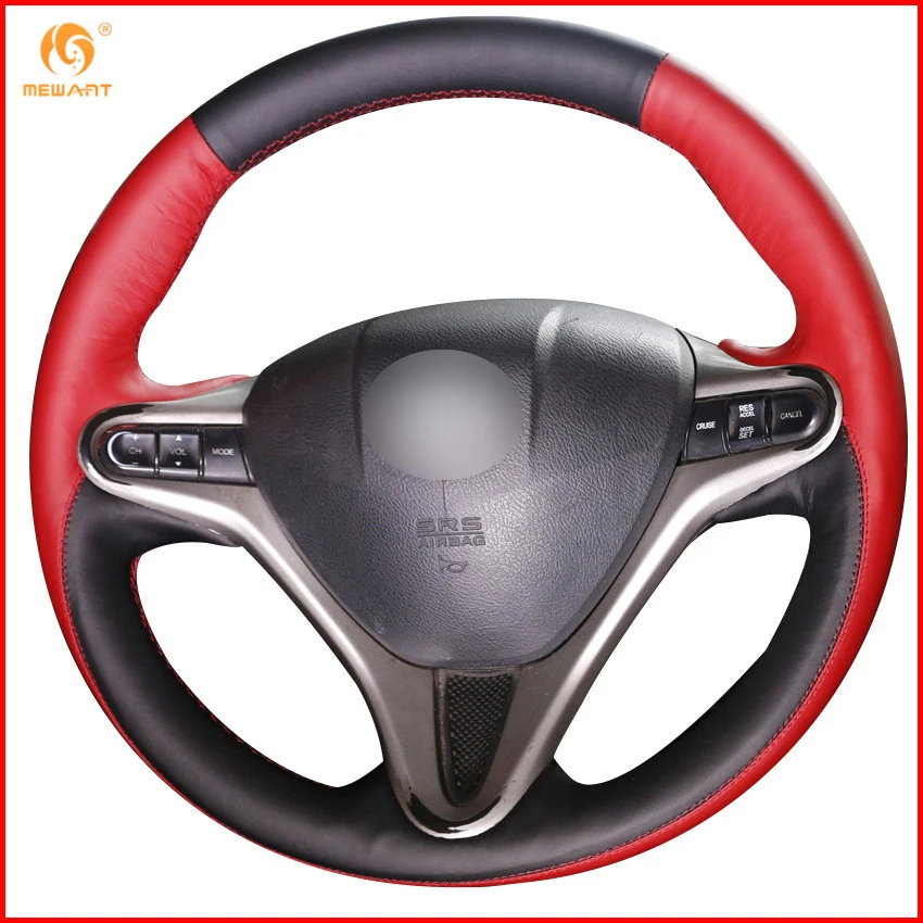 Кожаный чехол на руль автомобиля черный и красный для Honda Civic 8 2006 2007 2008 2009 2010 2011 (3