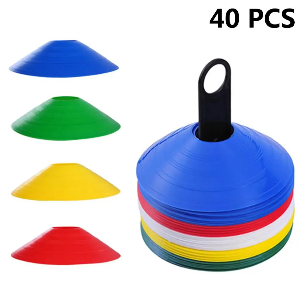 Online 40 unids set de fútbol al aire libre disco de conos de campo cono marcadores agilidad de entrenamiento deportes señal plato de entrenamiento de fútbol herramientas