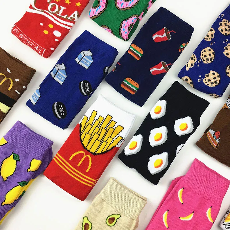 

Socks Women Socks Funny Cute Cartoon Fruits Banana Avocado Lemon Egg Cookie Donuts Food Happy Japanese Harajuku Sox