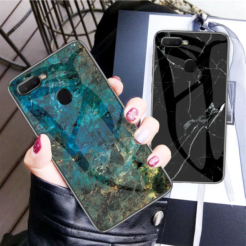 Marble Glass Case For OPPO F11 Pro A3s A5 A7 F5 F7 F9 Realme 3 Pro X Lite Reno Z Case Cove Vivo V11 Pro V15 V7 Y75  Y79 Y91 Y95