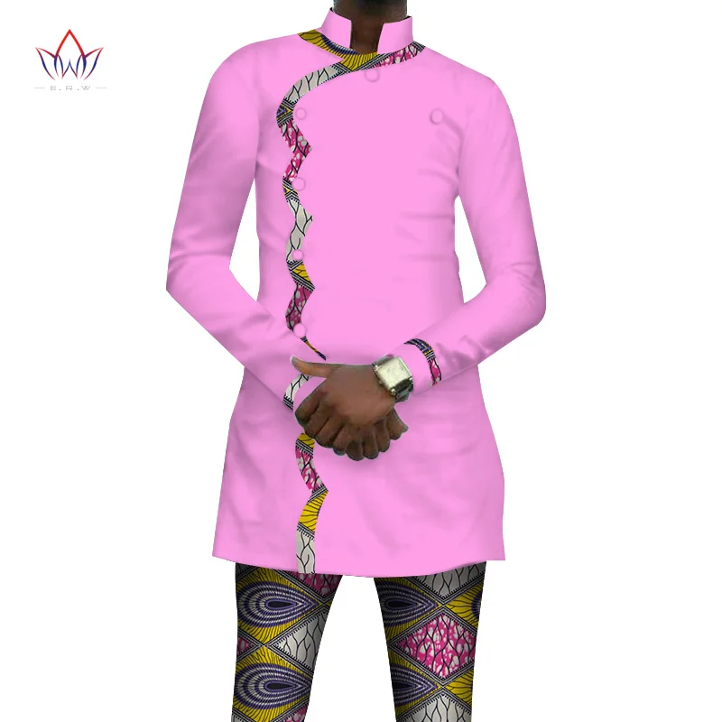 Базен Riche Африканский принт китайский стиль Кнопка топ и брюки наборы Анкара одежда 2 шт. брюки наборы мужская африканская одежда WYN408 - Цвет: 17