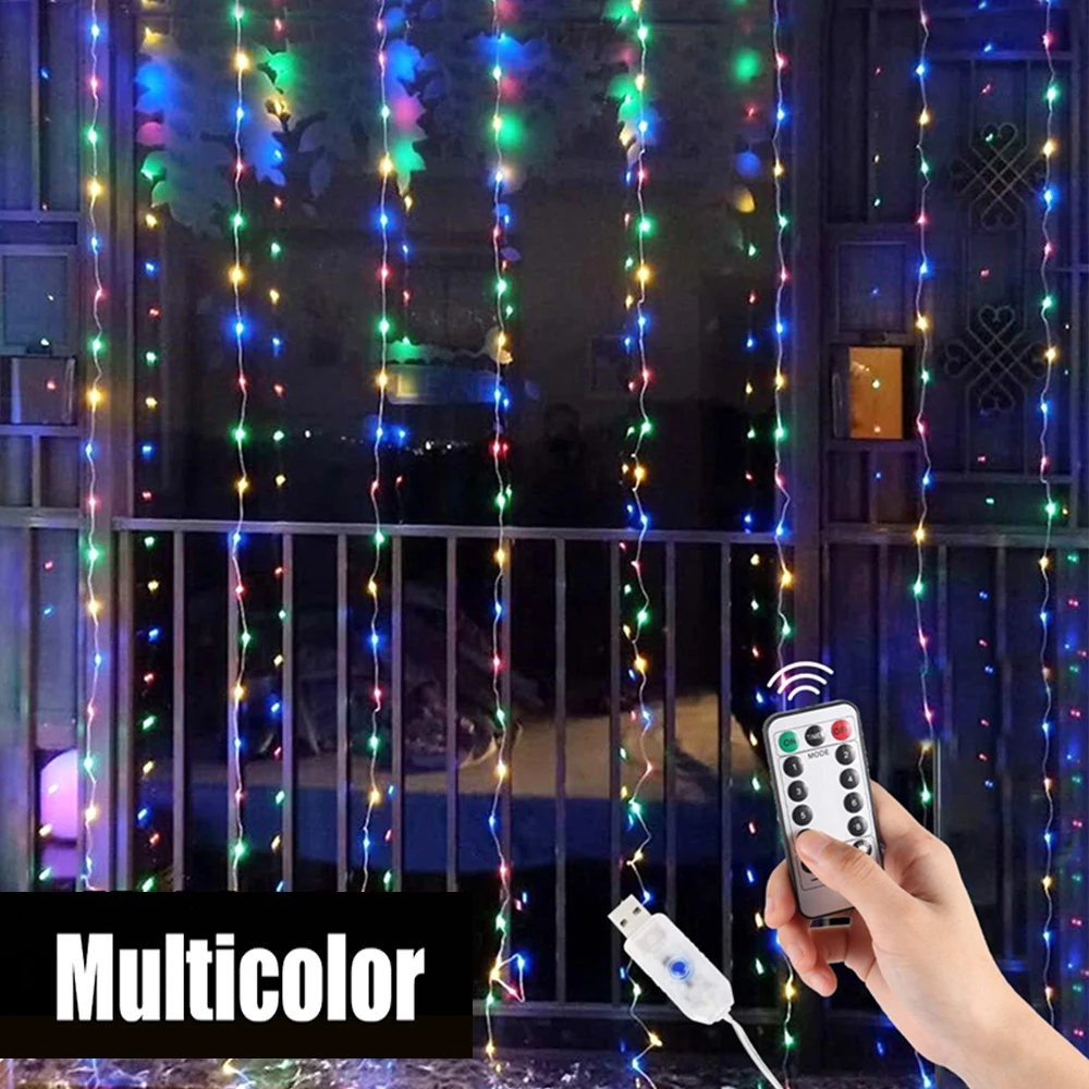 thumbnail image 1 of Guirnalda de cortina LED de 1/2/3 m para ventana, luces de cadena de hadas con USB, lámpara de cortina, decoración navideña para el hogar, dormitorio y ventana, 1 of 5