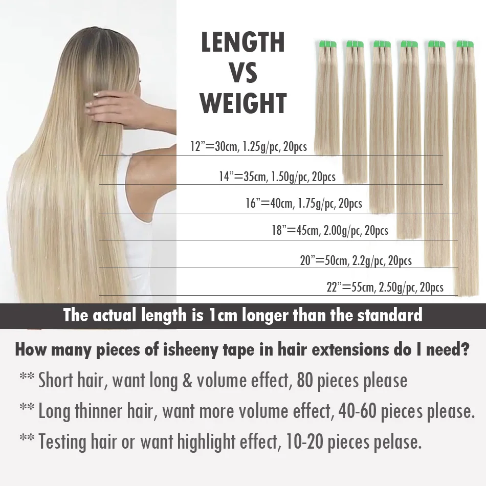 Isheeny Remy Human Hair Tape Extensions Straight 12\