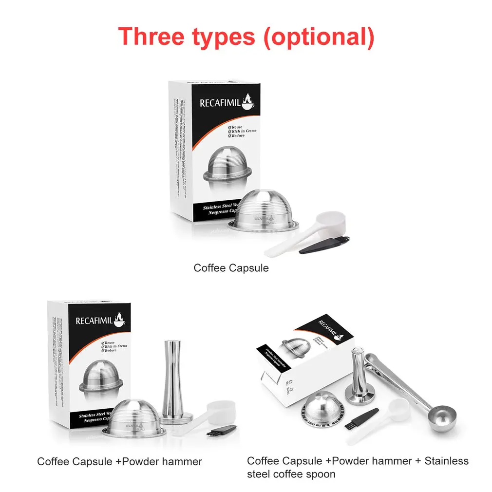 Refillable Coffee Capsule Pod Filter Dripper Tamper Stainless steel Compatible with Nespresso GCA1 ENV135 Coffee Machine