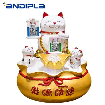 

110V/220V Creative Ceramic Lucky Cat Water Fountain Business Gift Water Feature Desktop Ornaments Feng Shui Waterfall Home Decor