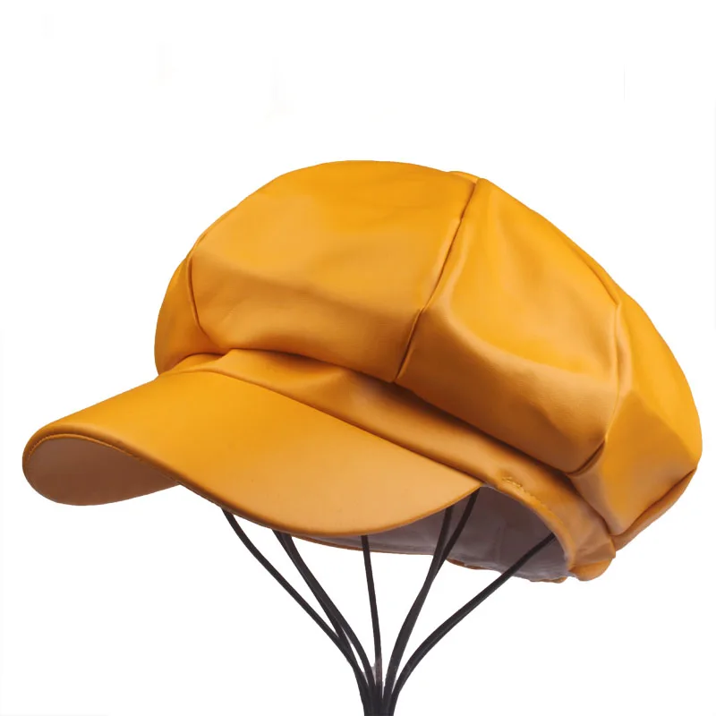 [YARBUU] бренд из искусственной кожи восьмиугольная кепка Женская snapback модная Высококачественная Осенняя шапка аксессуары для отдыха - Цвет: yellow