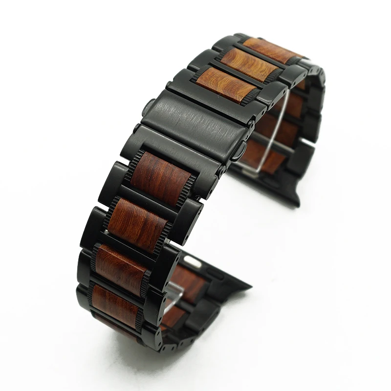 Ремешок из дерева и нержавеющей стали для iWatch Apple Watch Series SE 6 5 4 3 2 1 44 мм 42 40 38 ремешок