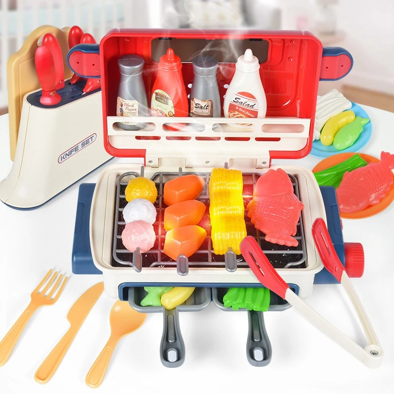 

Kids Barbecue Kitchen Toy Pretend Play BBQ Grill Toy Set Kids Chef Role Play Simulation Food Suits Knife Set Play House