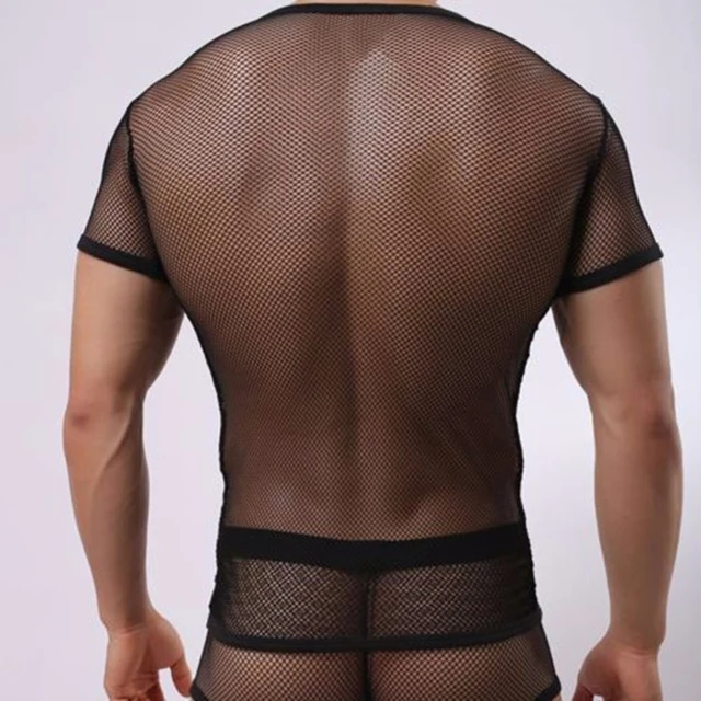 Maglietta Uomo Rete Trasparente - Scollo A V Nero, Sexy, Per Clubwear E Serate