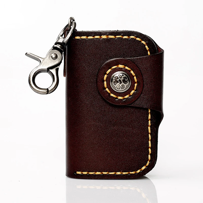New High-grade Cow Leather Multifunction Key Card Bag Housekeeper Men Women Tanned Handmade Car Key Case Holder Wallet Solid