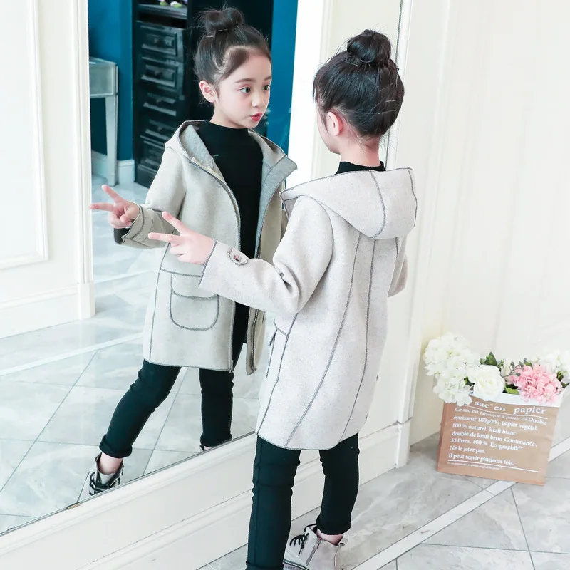 

Girls Autumn Coat 2020 New Style Children Korean-style Fashion Thin Western Style Mid-length Woolen Jacket Fashion