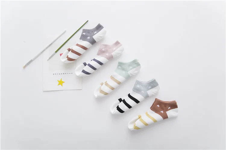 New Style Taobao Hot Sales Spring And Summer Plain Color Hipster Star Stripes Cotton Women’s Boat Socks Wholesale