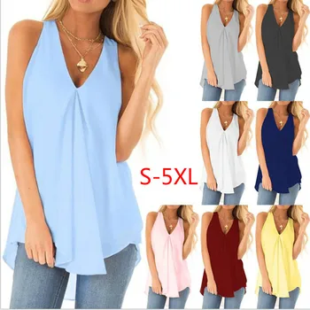 

Shirts Women Elegant Sleeveless Chiffon Shirts And Blouse Womens Plus Size Summer Breathable Feminina Clothes V-neck Tops 2020