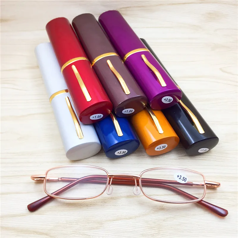 

Vintage Men Women Reading Glasses Ultra-light Presbyopic Glasses Eyeglasses Tube W/ Hard Case Spring Hinge Reader Portable