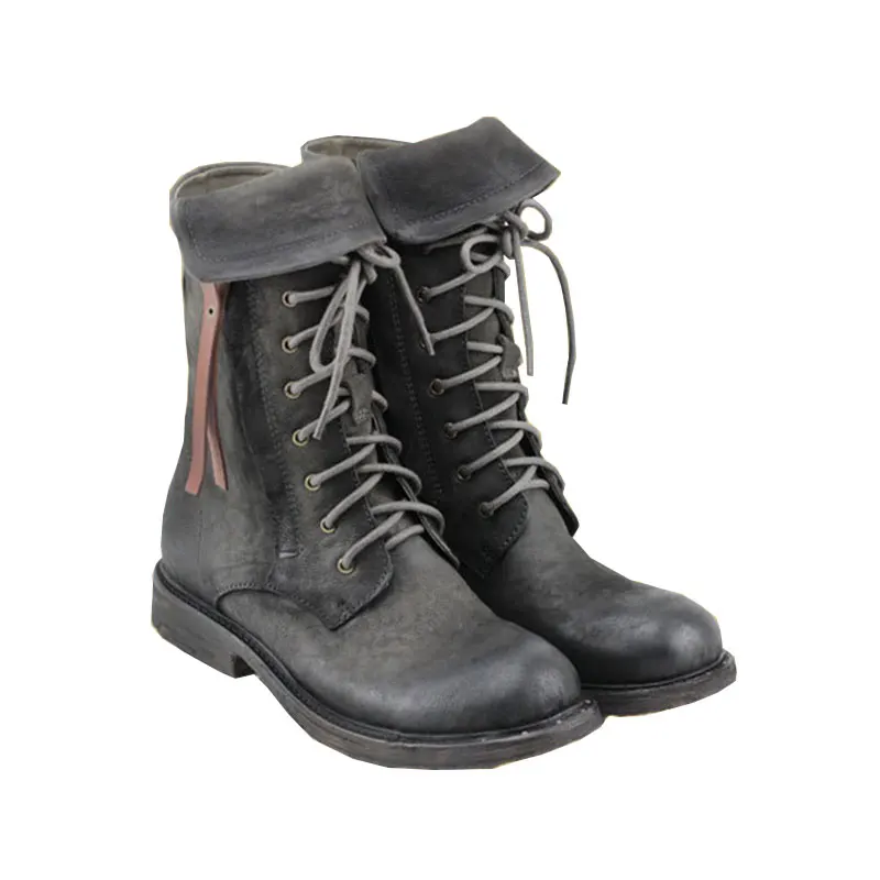 

Women's Handmade Genuine Leather Platform Heel Boots Retro Martin Boots Ankle Lace Up Bootie Military boots Knight boots