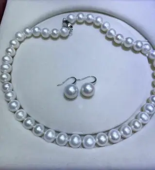 

GORGEOUS 11-12MM SOUTH SEA WHITE ROUND PEARL NECKLACE &EARRING
