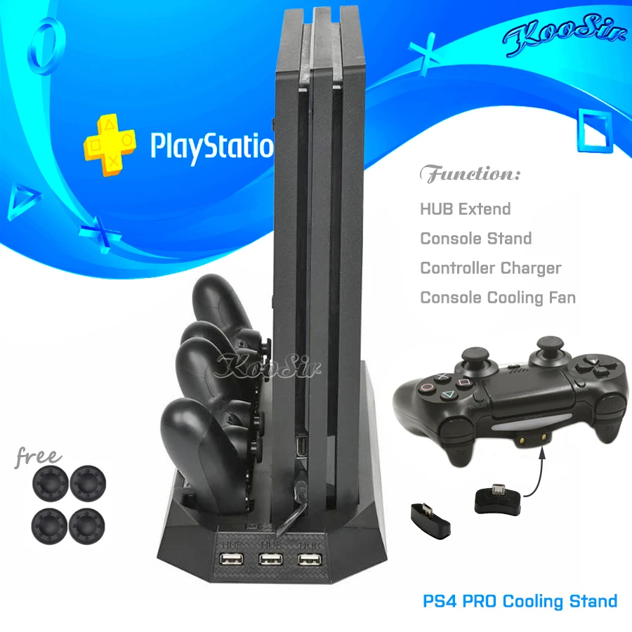

PS4 PRO Console Vertical Cooling Stand PS 4 Dual Controller Charging Station & 3 HUB Port for Sony PlayStation 4 PRO Games