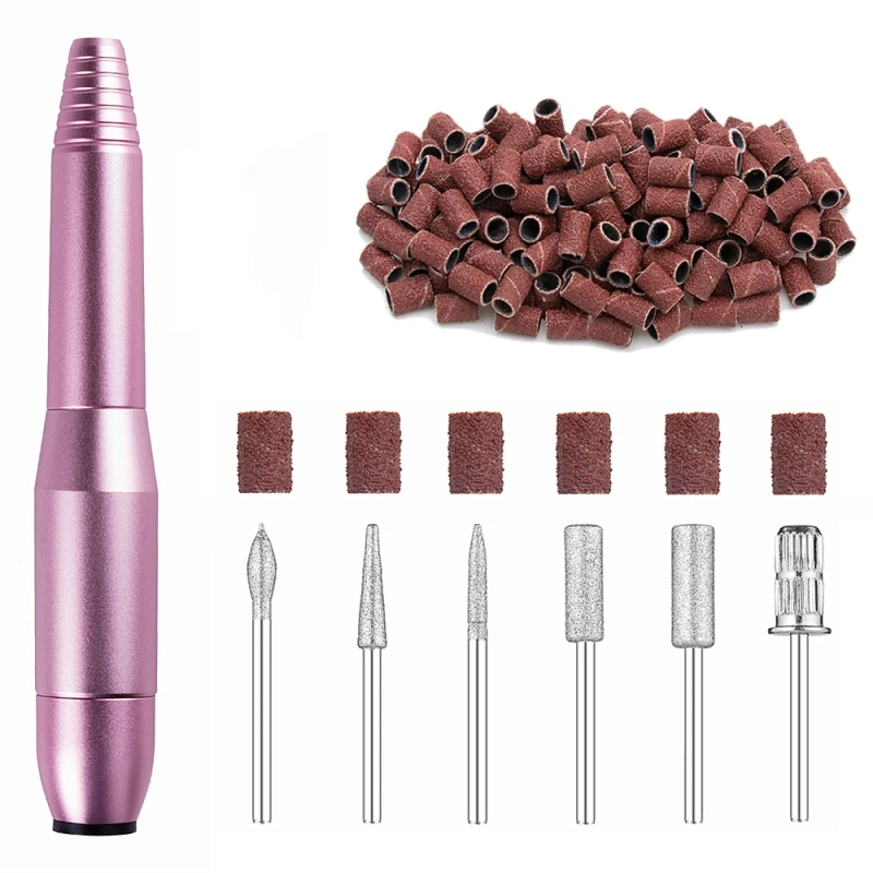 

1 pcs drill pen with 1 bag sanding bands pocket-size Metallic easy to use Electric Nail Drill for Personal to Trimming Nails