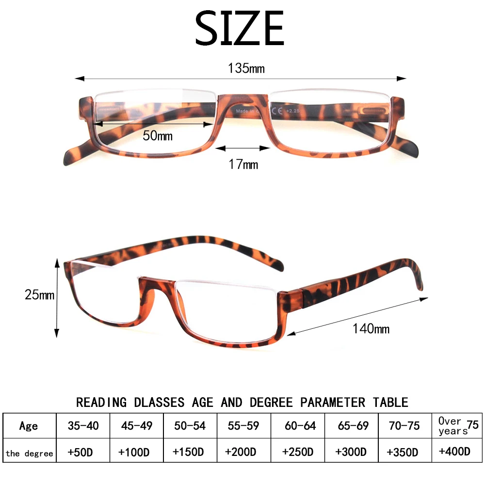 Reading Glasses Spring Hinge Half Frame For Woman Men