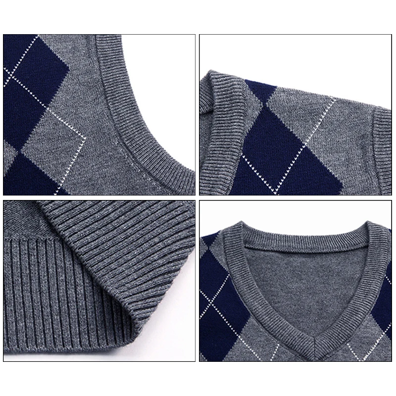 Мужские топы, вязаные теплые зимние майки без рукавов, пуловер с v-образным вырезом, приталенный свитер, повседневный офисный жилет