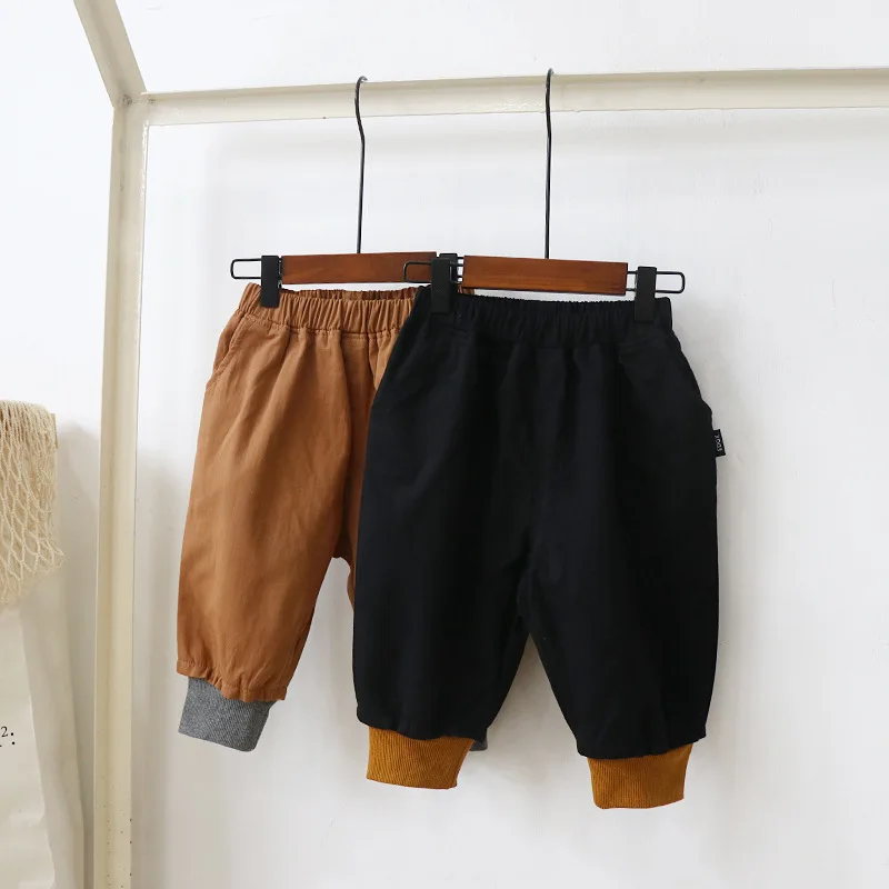 Autumn And Winter New Style Children Casual Crawler Korean-style Childrenswear Girls Double Layer Wrinkled Trousers BOY'S M
