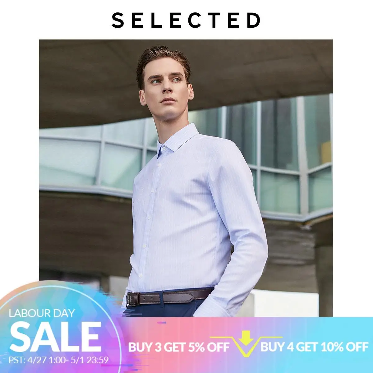 

SELECTED Men's 100% Cotton Slim Fit Striped Long-sleeved Shirt T|419305576