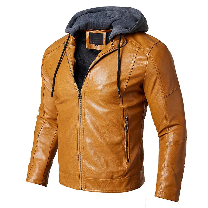 Мужская зимняя кожаная куртка с капюшоном, флисовое теплое пальто, мотоциклетная искусственная кожа, Классическая куртка для отдыха, Мужская Куртка Jaqueta Masculino Couro