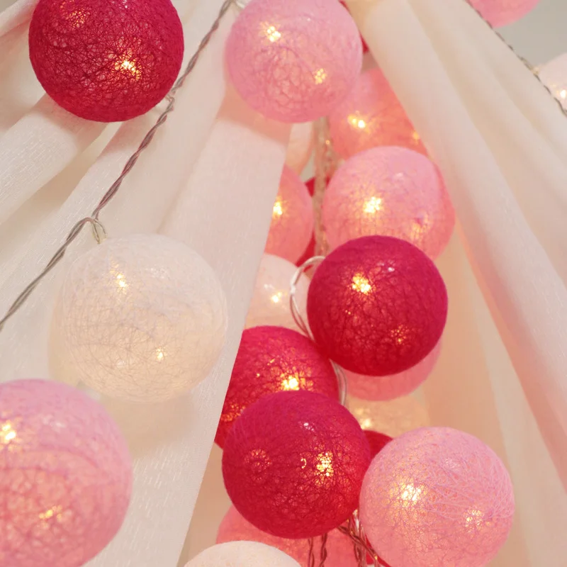Girl Pink 3 Colors 6 см, сказочные хлопковые шары, гирлянды, рождественские украшения для дома, гирлянды, фонари, наружный сад, Свадебный декор, год - Цвет: Girl Pink 3 Colors