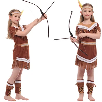 

Halloween Costume for Kids Girls Indian Princess Hunter Costume Cosplay Carnival Party Princess Fancy Dress Cosplay Disfraces