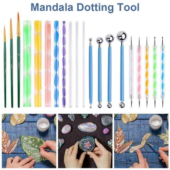 

20pcs Mandala Stencil Double End Painting Brush DIY Manicure Dotting Tool Set Nail Art Professional Portable Acrylic Rod Salon