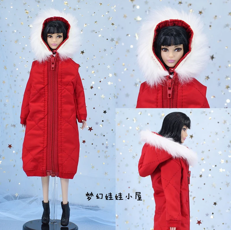 Зимняя одежда длинное пальто пуховик Одежда с плюшевой шляпой для 1/6 BJD Xinyi Barbie FR ST Doll, Одежда для кукол - Цвет: 7