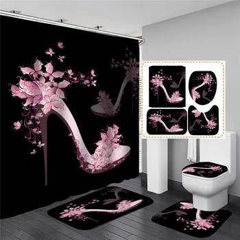 

Creative High-Heeled Pattern Shower Curtain Black Waterproof Mildew-proof Bath Curtains for Girl Bathroom Home Decor