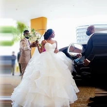 

Extra Puffy Ball Gowns Birdal Wedding Dresses With Ttraps Lace Beaded Organza Ruffles Long Aso Ebi Wedding Dress