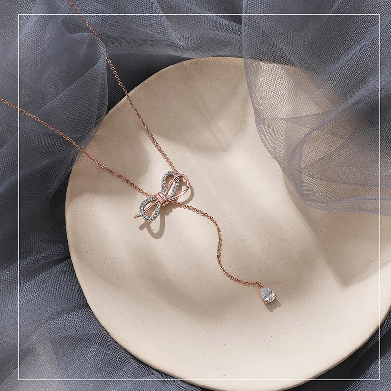 Модный лук Y ожерелье подвеска с бантом длинноцепочечный котел смешанные кристаллы из сваровски для женщин Свадебный праздник