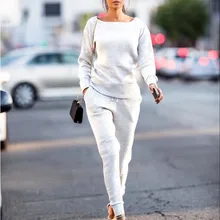 Для женщин 2 шт. осень с длинным рукавом бинты спортивный костюм толстовки джемперы свитер+ брюки наборы одежды повседневный костюм# g3