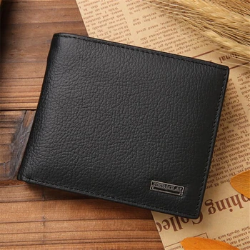 

Luxury Men's Wallet Leather Solid Slim Wallets Men Genuine Leather Bifold Short Credit Card Holders Coin Purses Business Purse