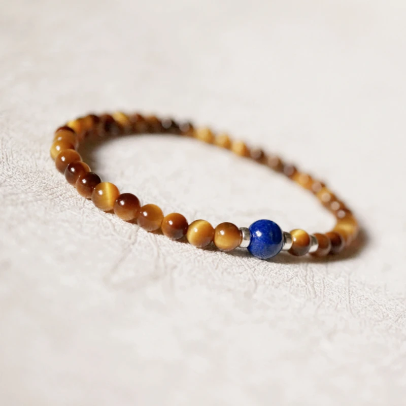 Lily Jewelry Real Tiger's eye Lapis lazuli Stretch Bracelet Sterling Stone Healing Good for Balance Calm Relaxation Dropshipping