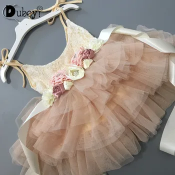 

Beautiful Flower Girls Wedding Dress Children Party Tutu Gown for Kids Children Flowers Sashes Princess Sling Summer Dress