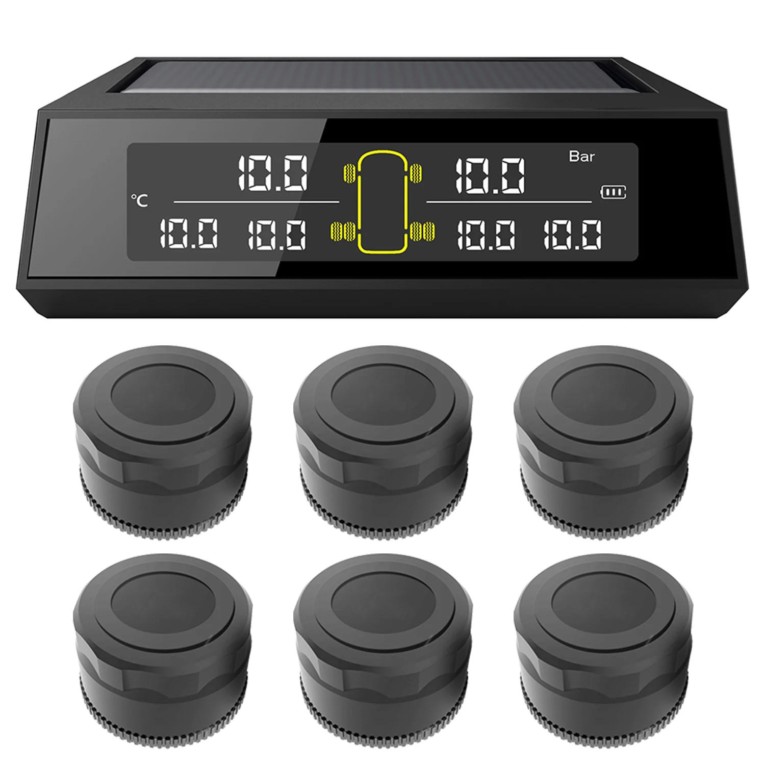 Wireless Solar Power TPMS Tire Pressure Monitoring System RV Truck TPMS with 6 External Sensors for 4-6 Tires Car RV Truck Tow Trailers 0-130PSI