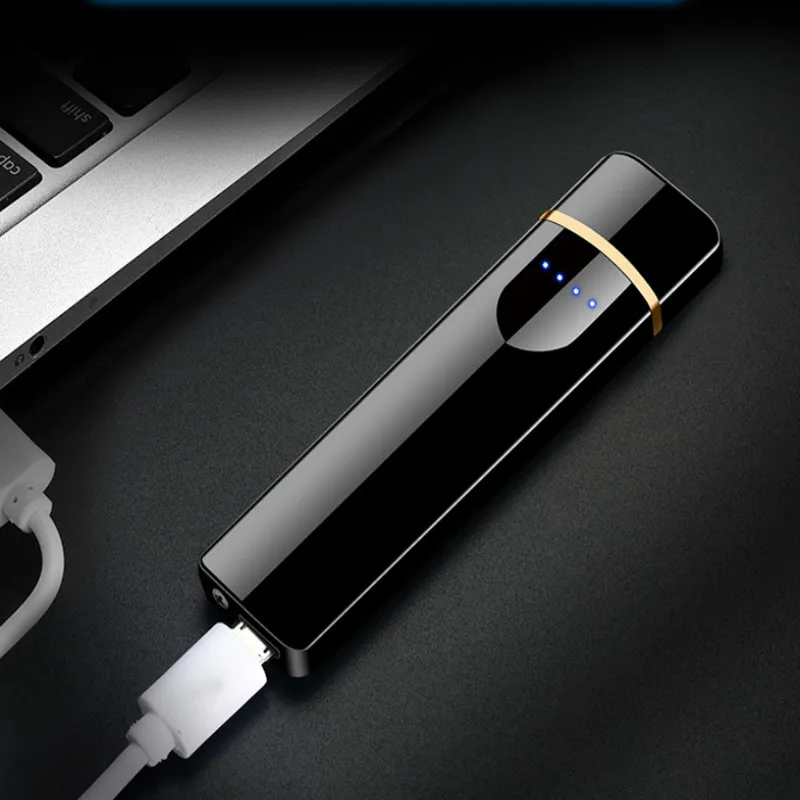 Ультра тонкая металлическая Электронная зажигалка для сигарет USB ветрозащитная