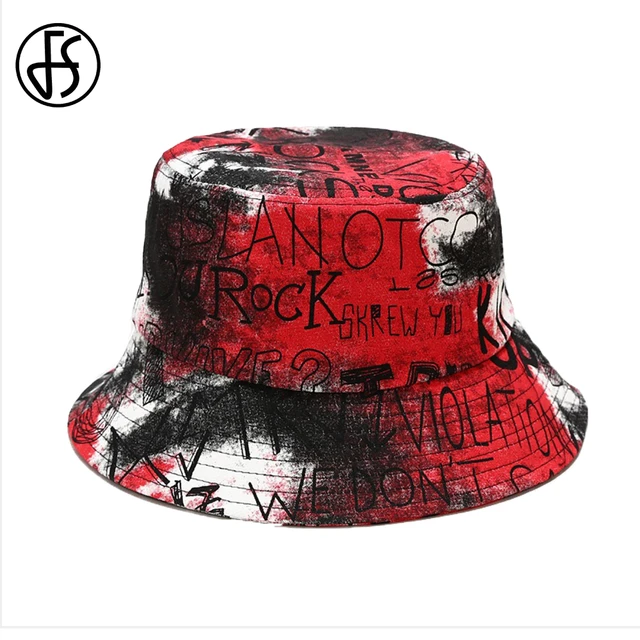 FS Trendy Graffiti Pattern Bucket Hat For Women Men Red Yellow Hip Hop Hats  Summer Streetwear